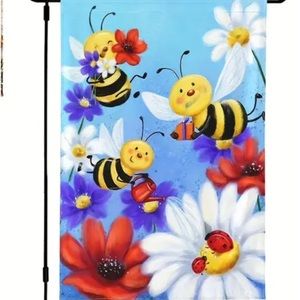 NIP 100% Silky Polyester Double Sided Garden Flag  1pc, 12” x 18” Bees & Floral
